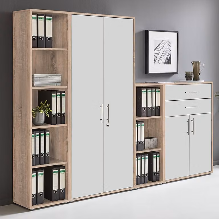 home24 Kastenset 4-delig C, Bruin/Wit Sonoma Eikenlook, B/D/H: 85 x 33 x 186 cm