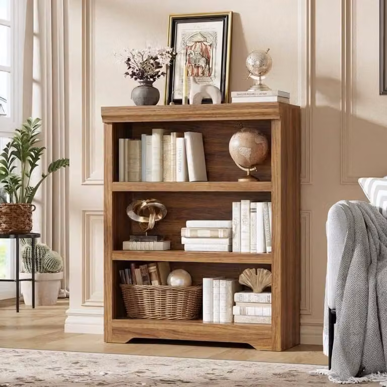 Vintage Boekenkast met 3 Lagen en Verstelbare Planken - Bruin - B/D/H: 60 x 29,5 x 100 cm