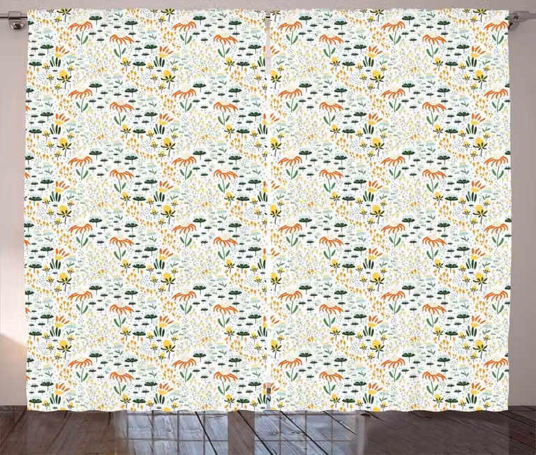ABAKUHAUS Bloemen Gordijnen Geel, Pastel Botanische Kunst, 2-delige set voor Woonkamer en Slaapkamer, Breedte: 280 cm, Hoogte: 245 cm, Veelkleurig