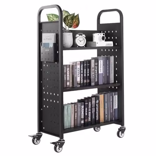 VEVOR Boekenwagen met L-vormige planken, zwart, B/D/H: 77 x 38 x 122 cm
