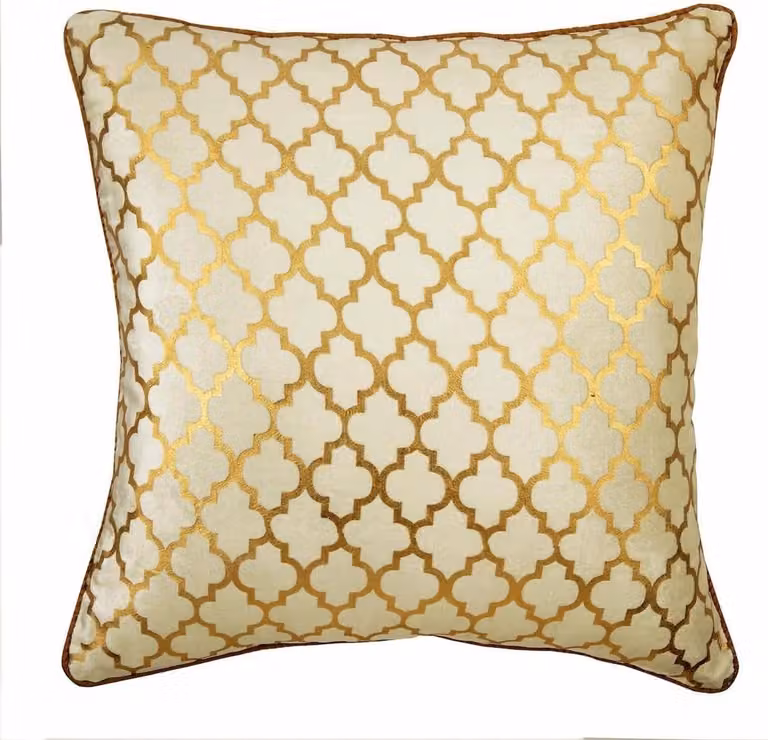 Kussensloop Fluweel met Marokkaans Lattice Patroon - Goud - 35 x 35 cm