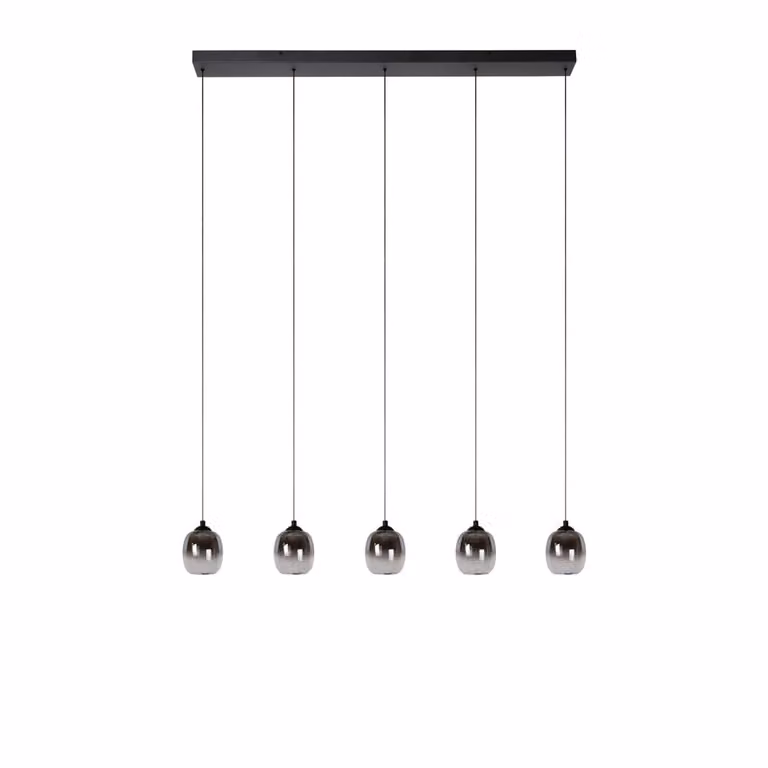 Lucide Tamino Hanglamp - Zwart en Transparant - 5-lichts LED Dimbare Moderne Hanglamp