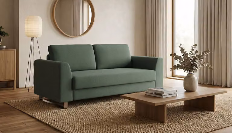 BRUNO slaapbank Classic in groen met massief hout en boxspringcomfort, Breedte: 160 cm