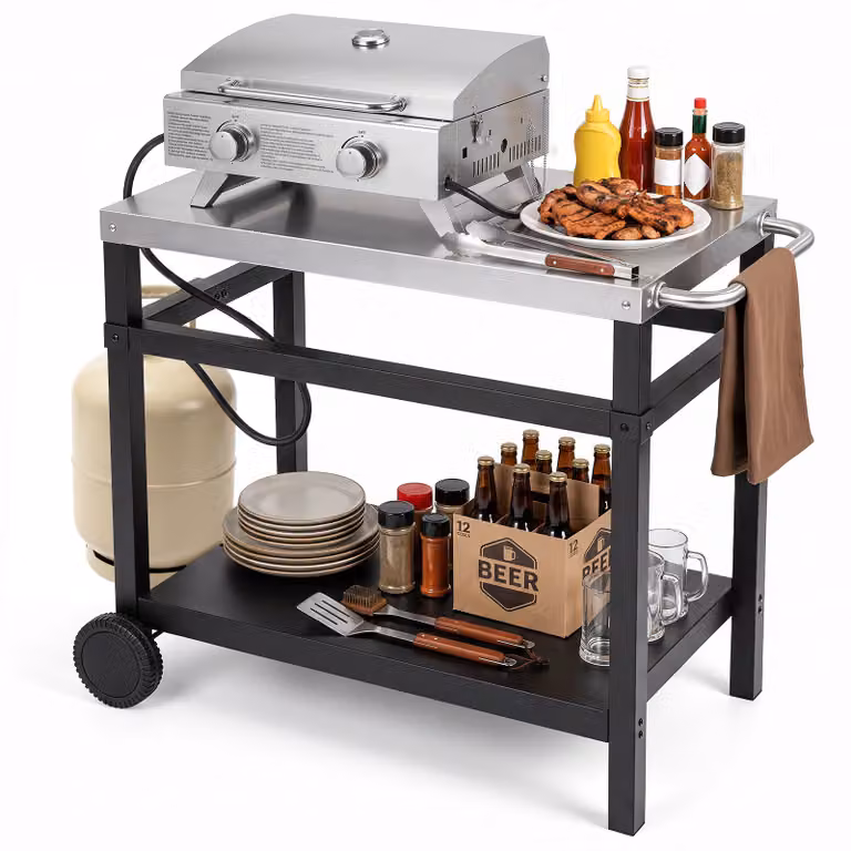 Costway Grillwagen met RVS Werkblad en Opbergruimte