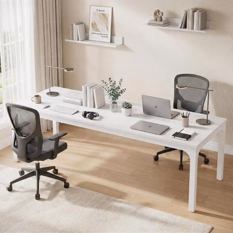 Extra ruim bureau van hout voor thuiswerken, wit, Breedte: 200 cm