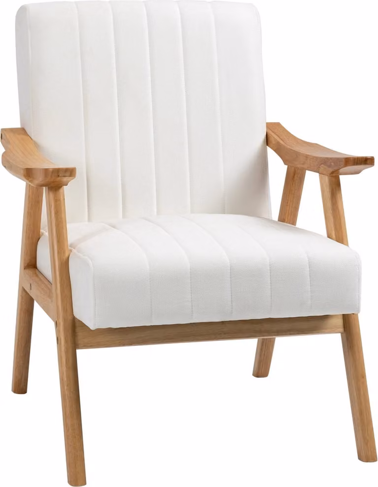 J&R Leunstoel met fluwelen bekleding en houten poten - Wit - B/D/H: 68 x 74 x 82 cm