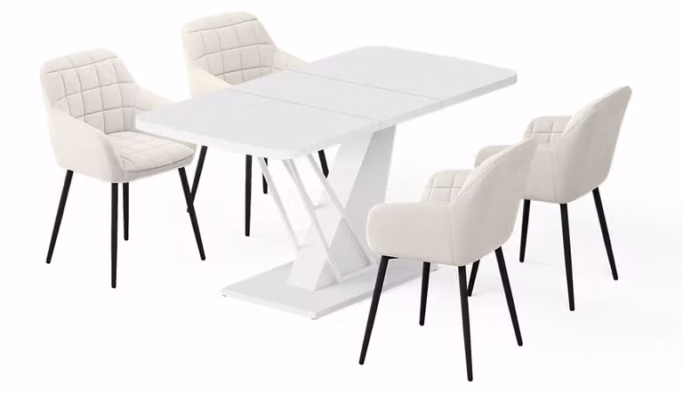 Vicco Fenaro Eettafel set Wit met 4 eetkamerstoelen, B/D: 120 x 80 cm