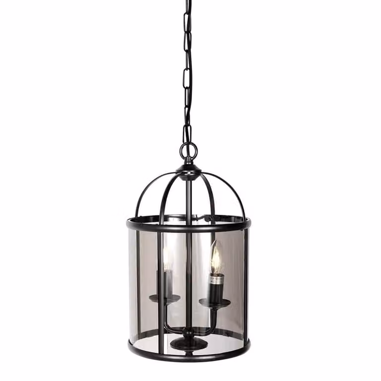 Steinhauer Klassieke hanglamp Pimpernel zwart 2-lichts met rookglas en aluminium