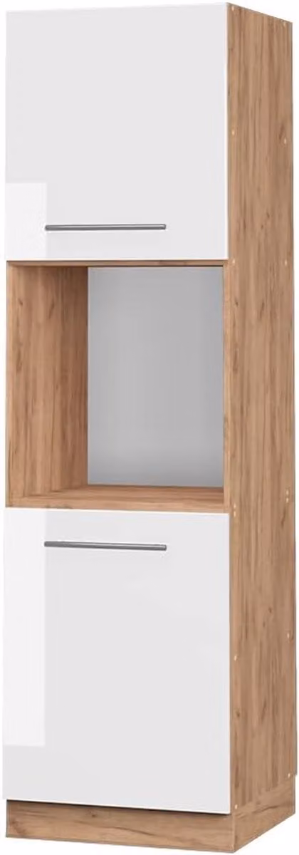 Open Keuken Inbouwkast 60 cm Hoogglans Wit en Eikenhout Optiek