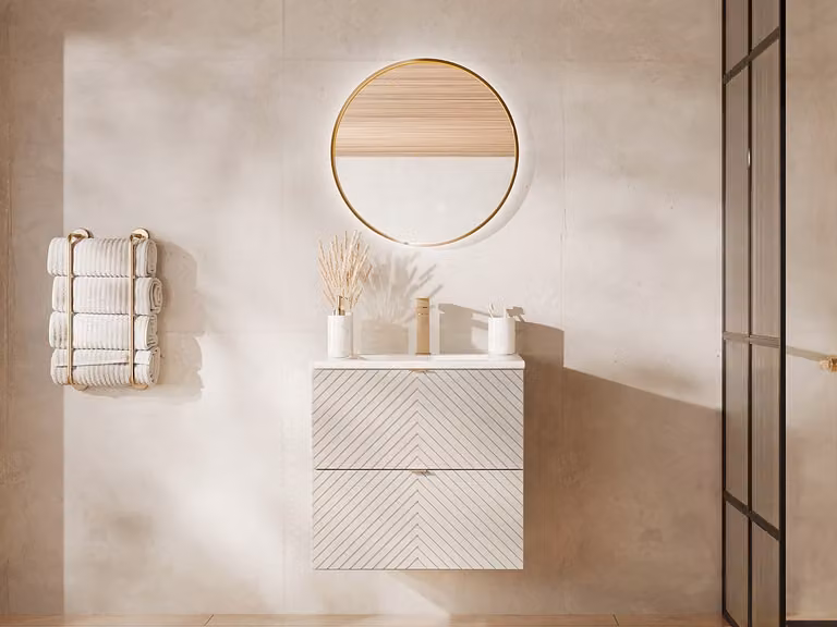 DORIONI Zwevend badkamermeubel met visgraatmotief, inbouwwastafel en lades - Beige - Breedte: 61,6 cm