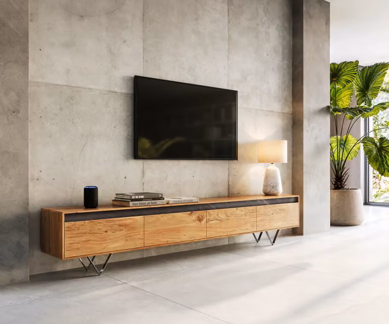 DELIFE Tv-meubel Stonegrace modern bruin acacia hout met 4 deuren Breedte: 240 cm, Diepte: 45 cm, Hoogte: 41 cm