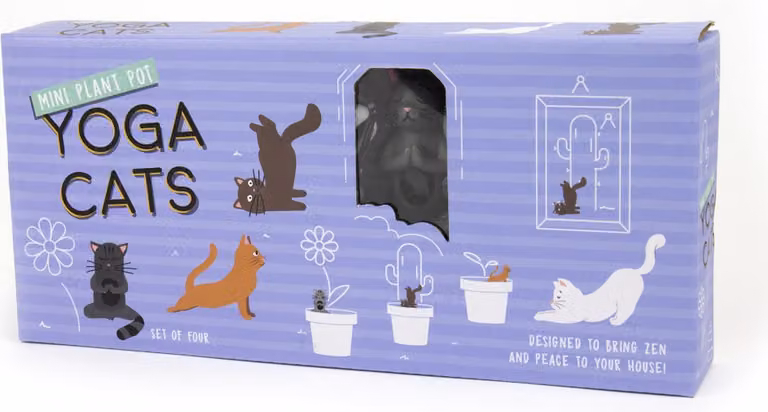 Gift Republic Plantenpot decoratie Yoga Katten set van 4 voor op tafel
