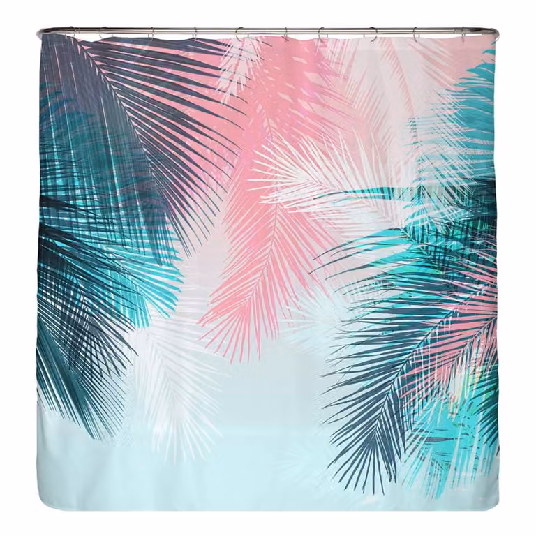home24 Douchegordijn Palmbladeren Microvezel Multicolour B: 200 cm, H: 220 cm