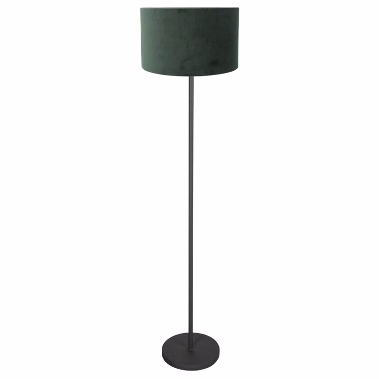 Steinhauer Vloerlamp Noor zwart met groene stoffen kap, E27, Hoogte: 134 cm, Breedte: 20 cm