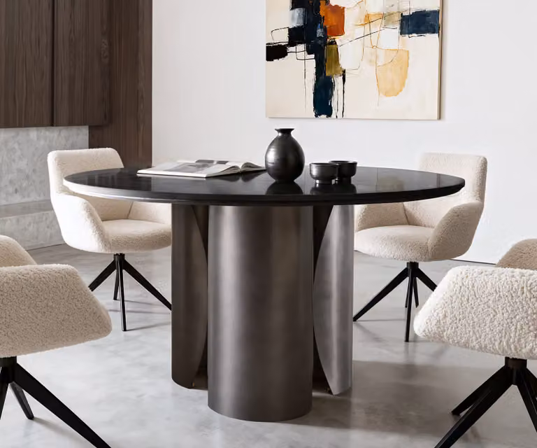 DELIFE Eettafel Adenza rond, Marmer zwart en goud, B/D: 140 x 140 cm, Hoogte: 77 cm