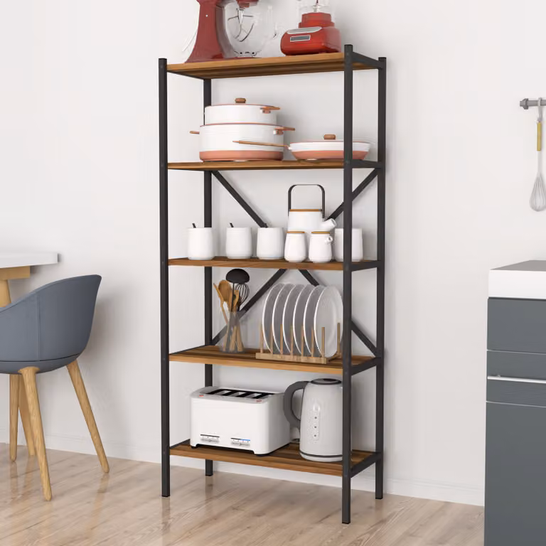 en.casa Keukenrek Tomelilla, staand model met 5 planken, walnoot/anthraciet, H 160 x B 66 x D 34 cm