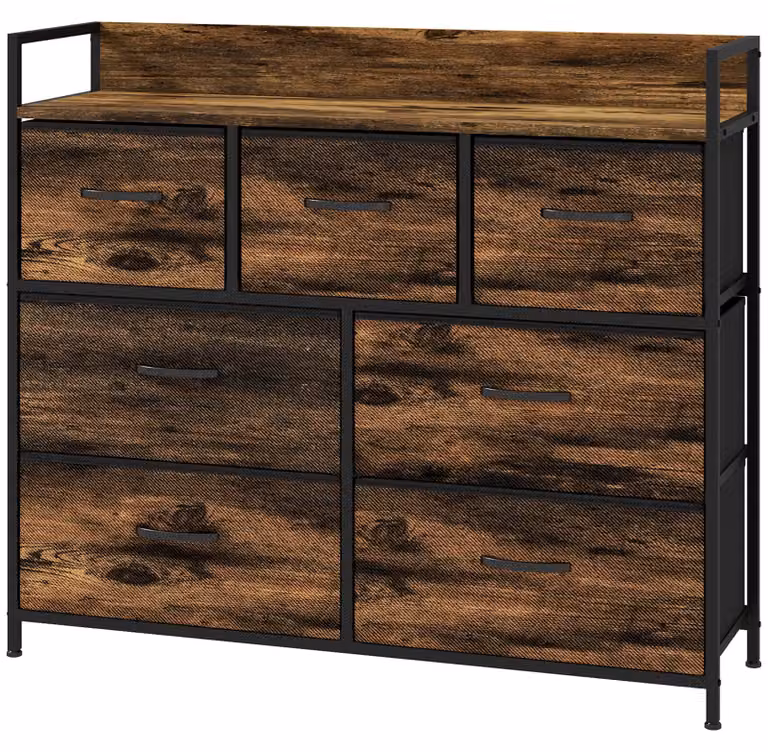HOMCOM Dressoir met 7 opklapbare stoffen lades en plank in industriële stijl