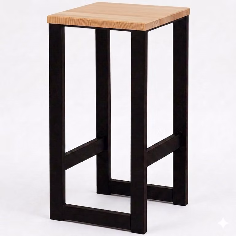 Taborecik Houten Bar Kruk met Velvet Zitting en Metalen Frame, Industriële Loft Stijl, Hoogte: 64 cm