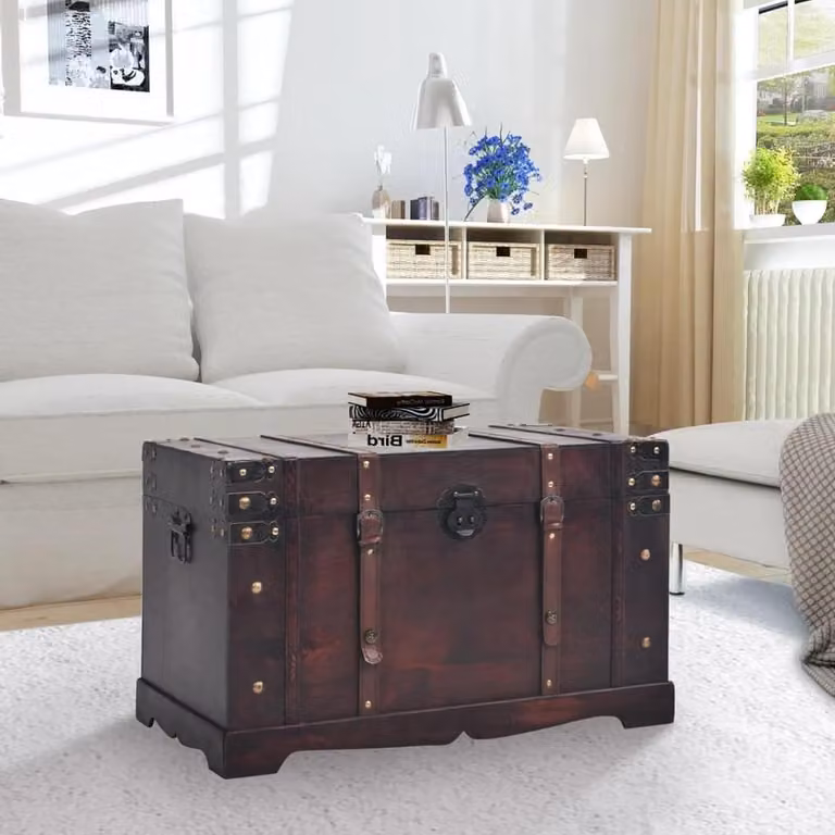 Houten opbergkist in antieke stijl, Bruin, B: 66 cm, D: 40 cm