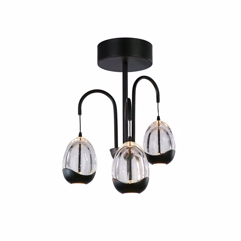 Highlight Plafondlamp Clear Egg zwart 3-lichts met transparante glazen kappen