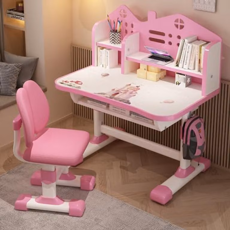 Verstelbare Kinderbureau en Stoelset met Lade voor Kinderkamers, B/D/H: 105 x 72,5 x 48,5 cm