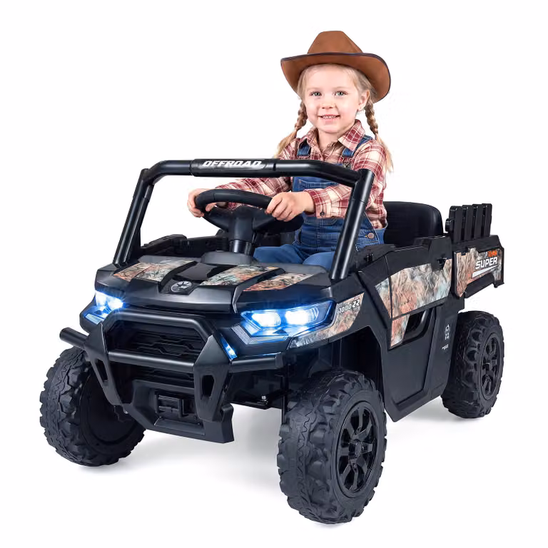 Costway Elektrische Tractor 12V Kinderauto met Afstandsbediening en Koplampen - Zwart