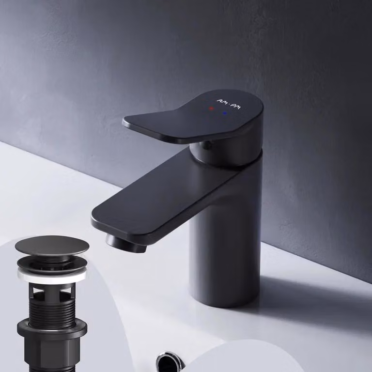AM.PM Badarmatuur met pop-up afvoer voor wastafel, zwart, messing
