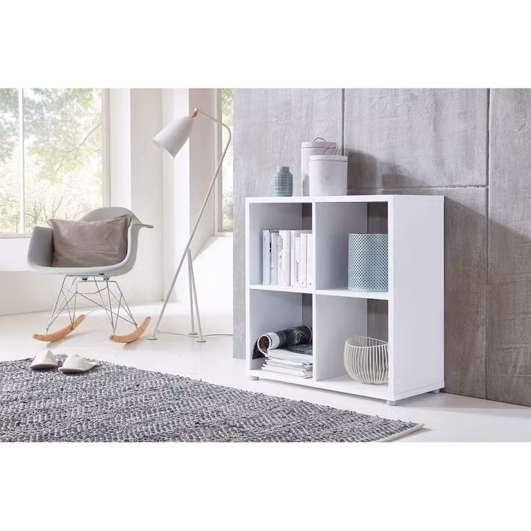 home24 Open kast Nernier II wit/wit gecoate spaanplaat en mdf, Hoogte: 74 cm