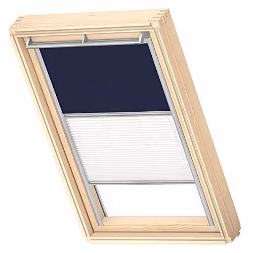 VELUX Verduisterend Rolgordijn Plissé, Donkerblauw met grijze geleiders, M08