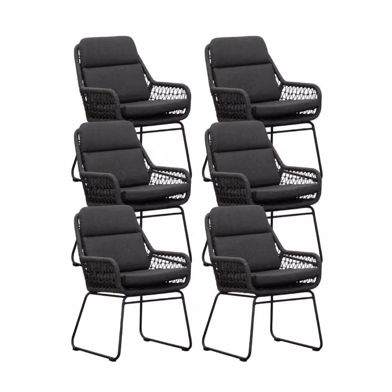 Valencia tuinstoel set van 6 met touw en aluminium in Lava Grey