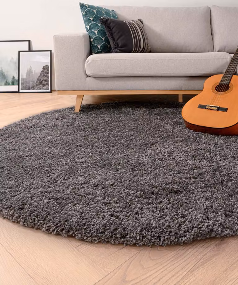 Tapeso Shaggy Grand Rond hoogpolig vloerkleed - Donkergrijs - Diameter: 240 cm