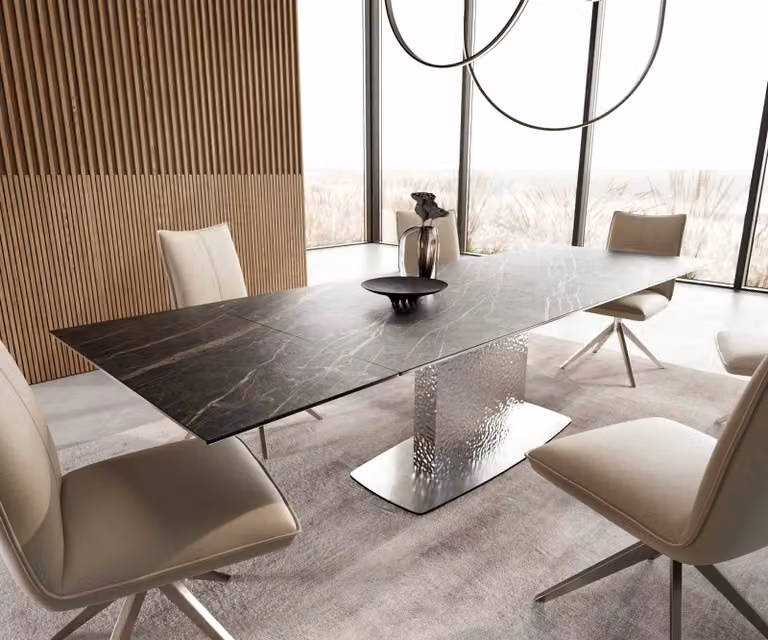 DELIFE Eetkamertafel Edge met keramiek blad Noir Desir bruin en RVS onderstel, uitschuifbaar, 200-300 x 100 cm
