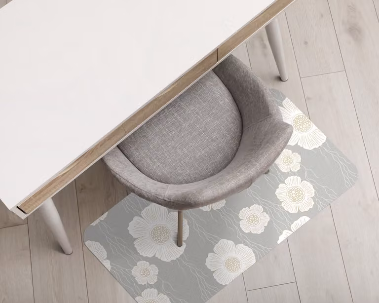 Coloray Vloerbeschermer voor Bureaustoel - Wit met Delicate Witte Bloemen - 120 x 90 cm - Rechthoekige Mat voor Harde Vloeren - Natuur Thema