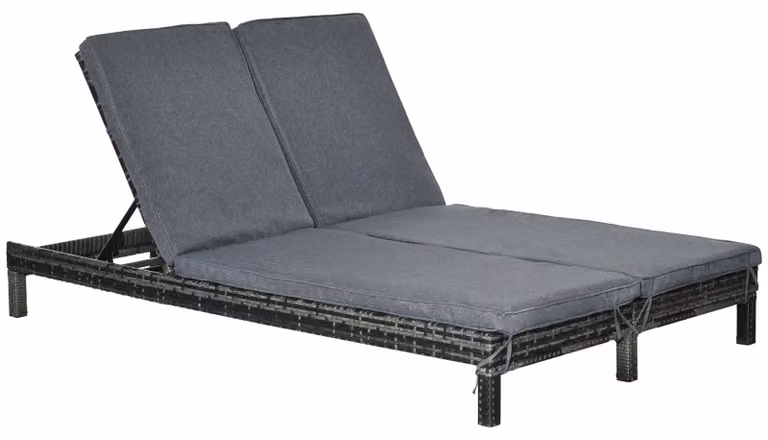Outsunny Dubbele ligbed voor 2 personen, 5 standen, PE-rotan, grijs