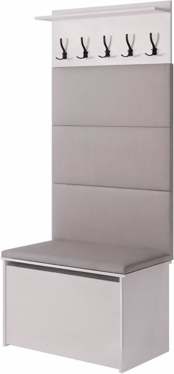 Garderobekast met zitting en geïntegreerde kledinghanger in grijs - B/D/H: 198 x 73 x 42 cm