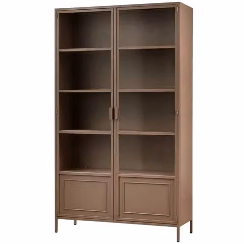WOOOD Ronja Vitrinekast Metaal Military Brown H: 189 cm, B: 110 cm, D: 43 cm