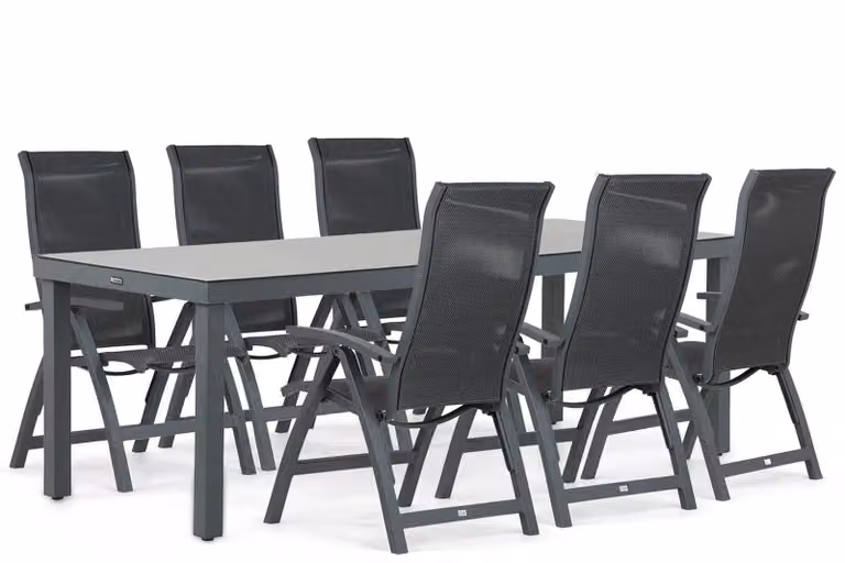 Presto Lucardo/Porto 7-delige eettafelset voor de tuin met aluminium meubels, grijs, 220 cm