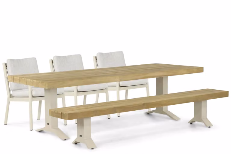 Coco Sevilla Superior 5-delige eettafelset voor de tuin met teak en beige aluminium, 260 cm