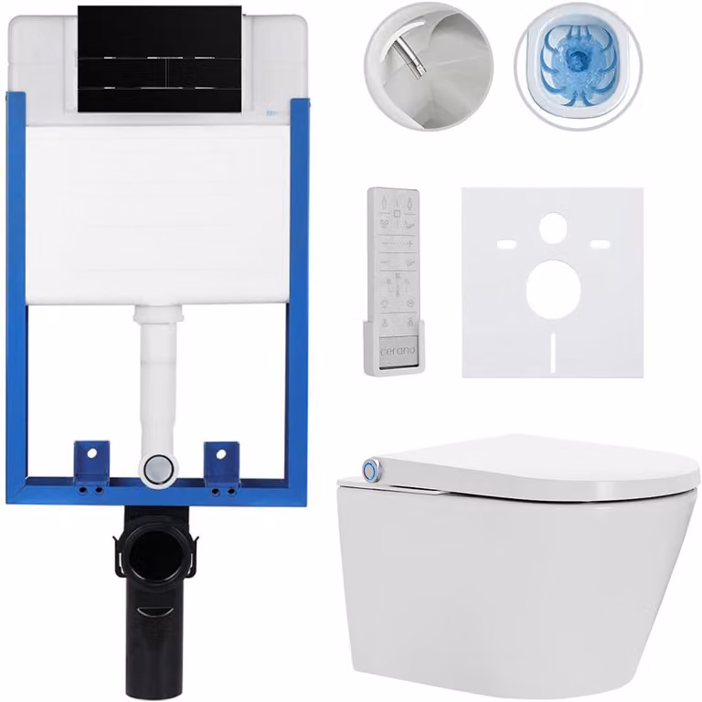 Cerano Complete WC-set Profi/Cronus Premium - wit glanzend met zwarte Line WC-knop - voor inbouw - 59,3 x 38,4 cm