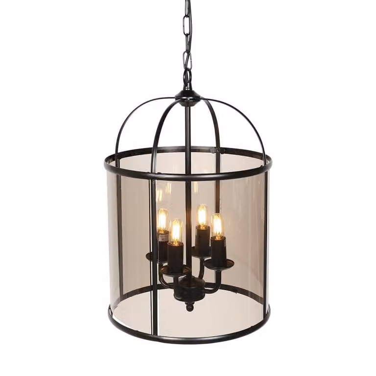 Steinhauer Klassieke hanglamp Pimpernel zwart 4-lichts met rookglas en aluminium