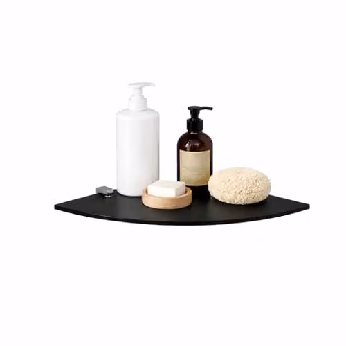 Euro Tische Glazen Hoekrek voor Badkamer, Zwart, 35 x 35 cm