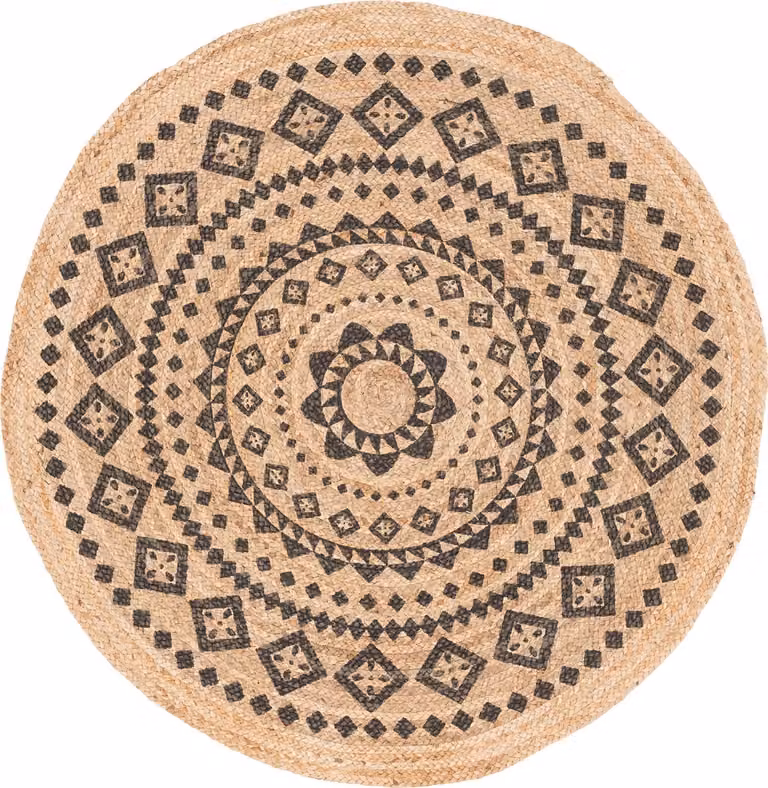 Pergamon Nele Handgemaakt Rond Jute Vloerkleed met Ethno Design