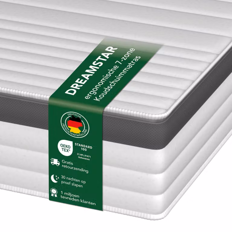 DREAMSTAR Gold 7-zone pocketveringmatras voor volwassenen, B/D/H: 80 x 200 x 21 cm, Hardheid H3