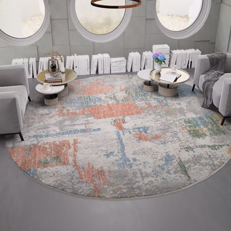 home24 Laagpolig vloerkleed Utopia City rond grijs Diameter: 200 cm