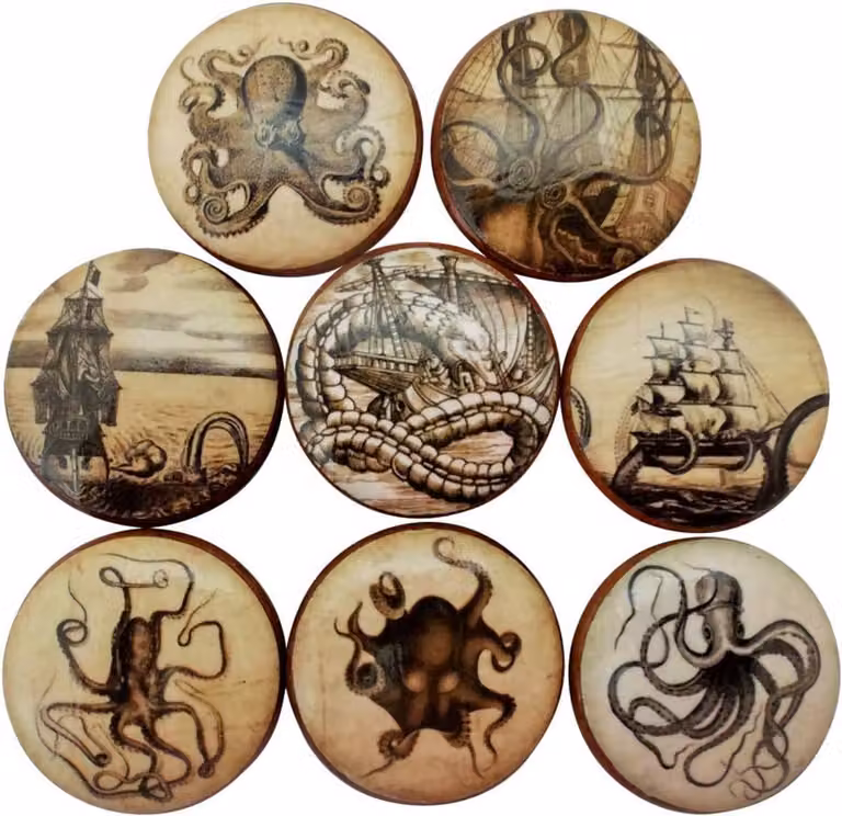 Set van 8 houten kastknoppen met nautisch design