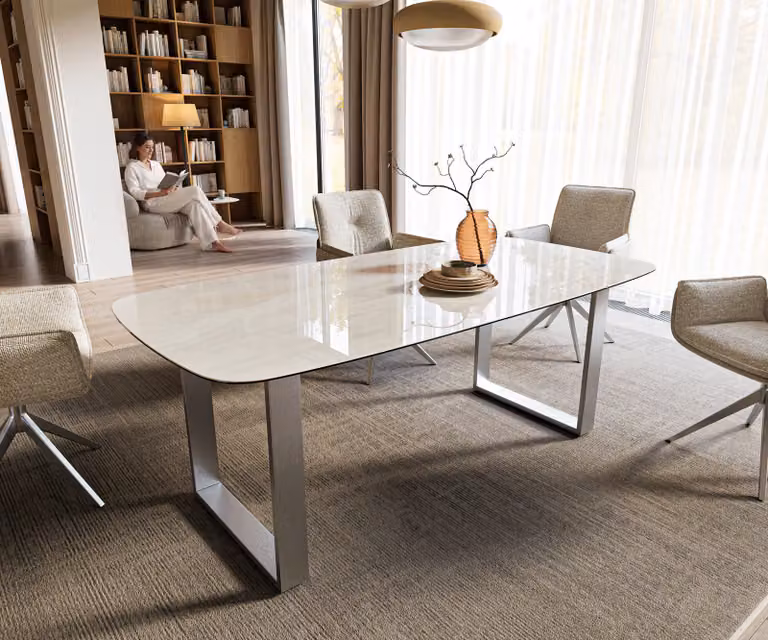 DELIFE Eettafel Edge Boot, Ovaal, Keramiek Onyx Champagne, B/D/H: 200 x 100 x 77 cm