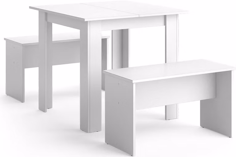 Vicco Sentio Eettafelset wit met 2 banken, Model 37271, B/D/H: 80 x 80 x 73 cm
