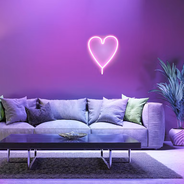 home24 LED-kinderkamerlamp Neon-Heart roze B: 29 cm, D: 2 cm, H: 38 cm