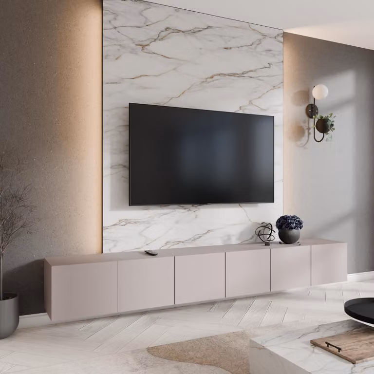 Margaret Hadas Lyon TV-meubel - Modern laag TV-meubel voor de woonkamer - Kasjmier - Breedte: 300 cm