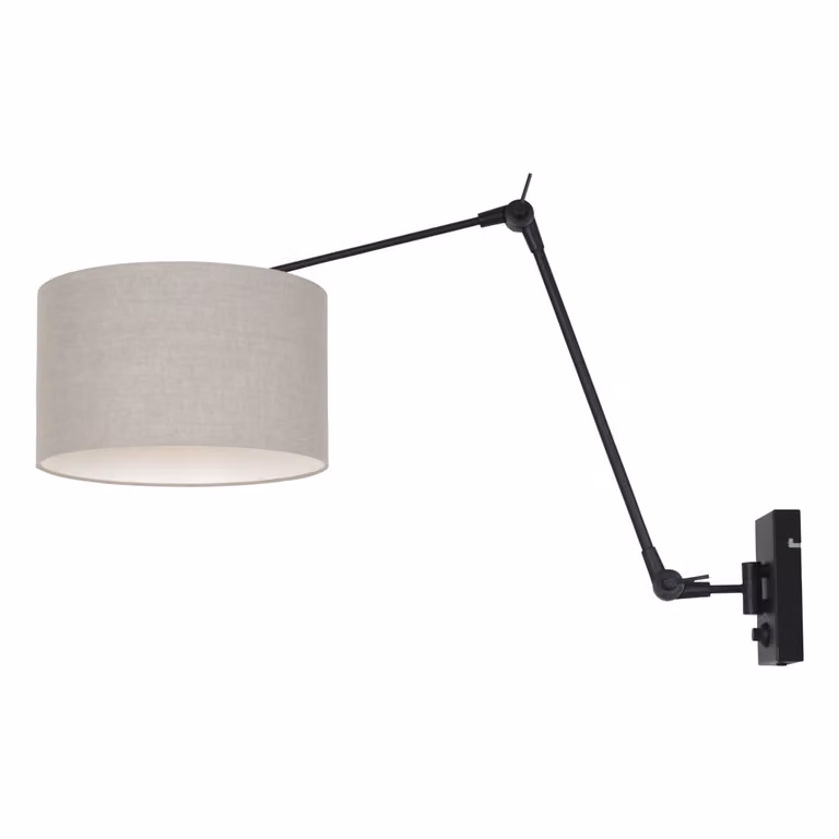 Steinhauer Wandleeslamp Prestige Chic zwart met grijze stoffen kap